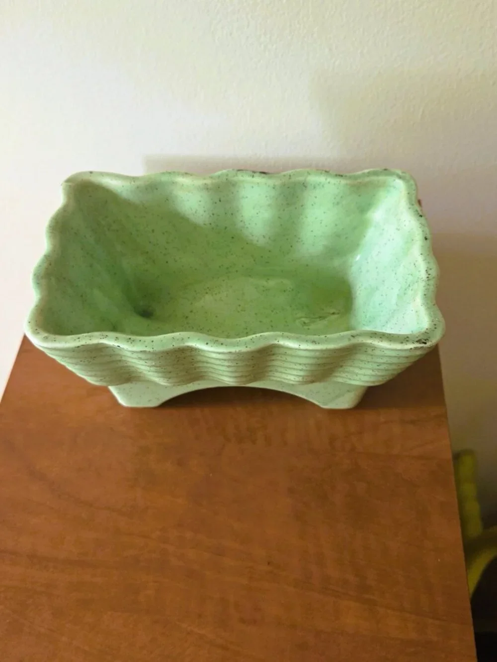 Cookson Pottery Vintage Green White Drip Glaze Planter Dish MCM USA